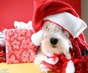 Puzzle Σκυλί με ένα καπέλο Αϊ-Βασίλη και το δώρο του